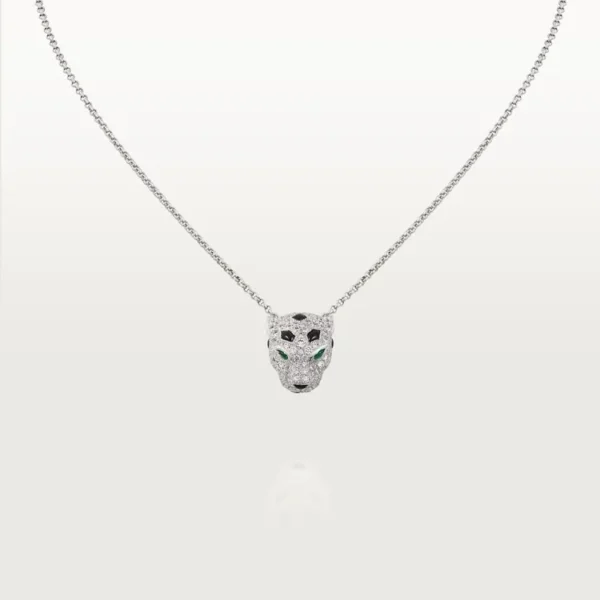 White Golden Gaze of Strength – Modern Necklace with Panther Head and Piercing Gem Eyes