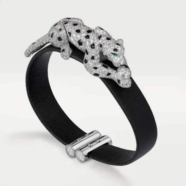 White Gold Bracelet of the Panther Queen - Resting Fury, Paved