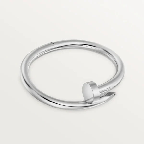 Elegant White Gold Nail-Inspired Bangle with Classic Metal Polish, large model