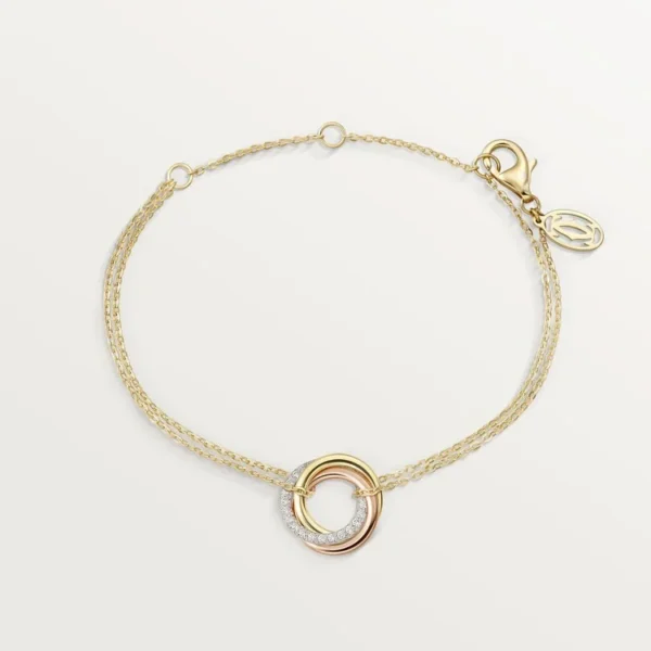 Three tone gold love bracelet with velvet links, Rhinestones