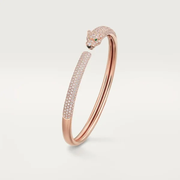 Pink Gold Bracelet of the Panther Queen - Top half Rhinestone, Small Model