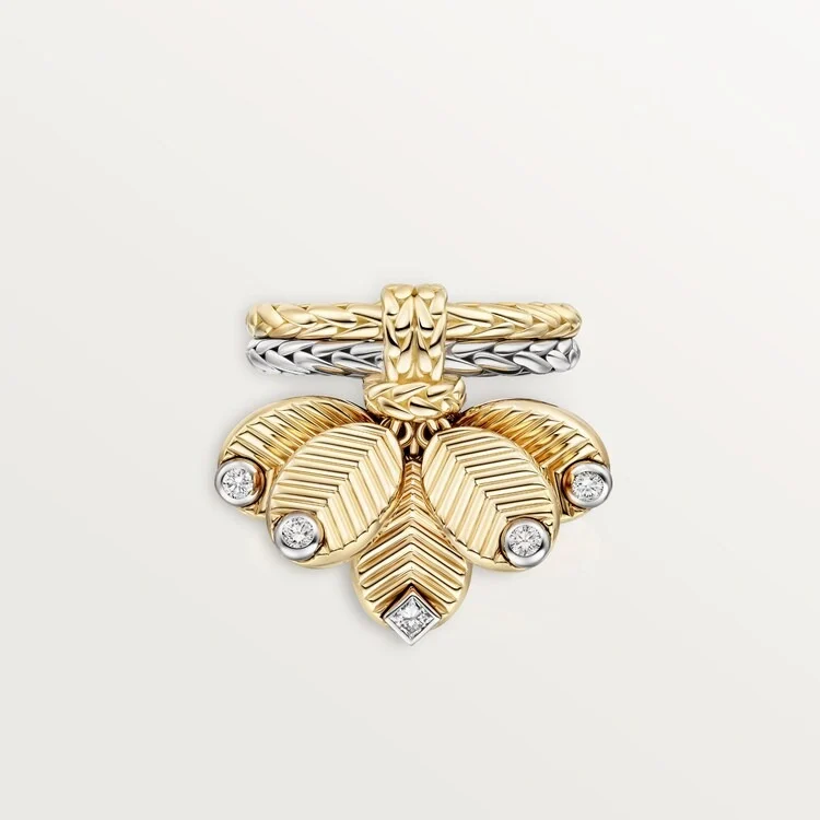 sdsGold Harmony Of Nature And Shine – Twisted Band Ring With Layered Leaf Motifs 1