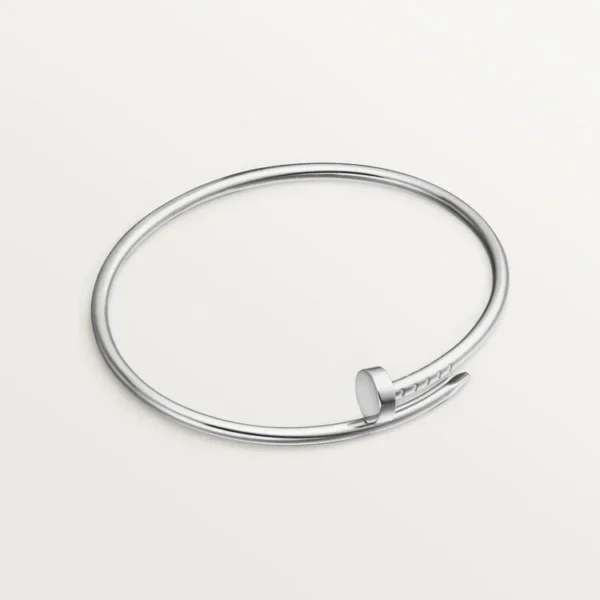 Elegant White Gold Nail-Inspired Bangle with Classic Metal Polish, Small Model