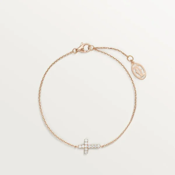 Hearts And Cross Symbol Rose Gold Tone Chain Bracelet Unisex Gift Ideas