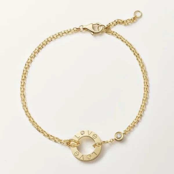 Love Yellow Gold Tone Chain Bracelet With Sparkling Stone Unisex Jewelry Ideas