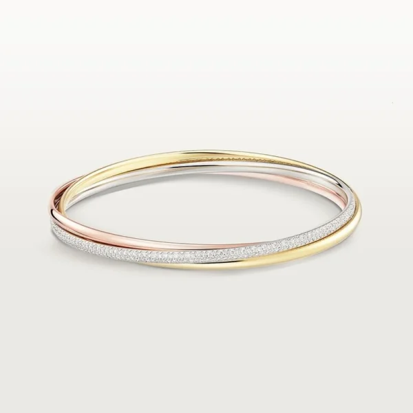 Pink Yellow And White Gold Tone Symbolize Triple Ring Bracelet With Sparkling Stone Unisex Best Gift Ideas