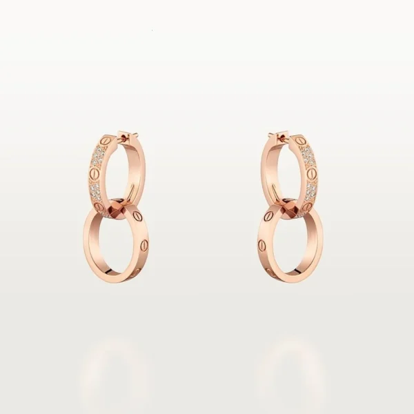 Rose Gold Tone Love Double Hoop Earrings With Sparkling Stone