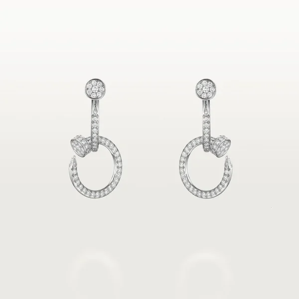 White Gold Tone Clou Douple Earrings With Sparkling Stone Gift Ideas For Her