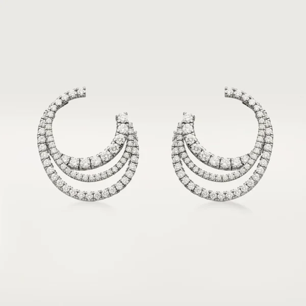 White Gold Tone Etincelle Earrings Triple Row With Sparkling Stone Gift Ideas For Women