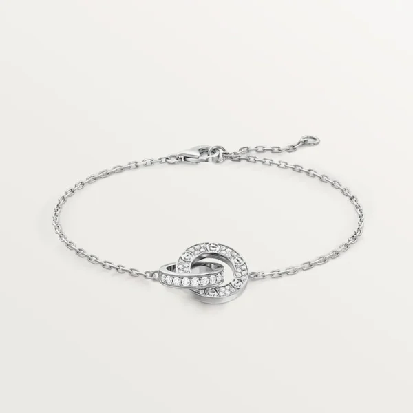 White Gold Tone Love Bracelet On Chain With Sparkling Stone Gift Ideas For Her
