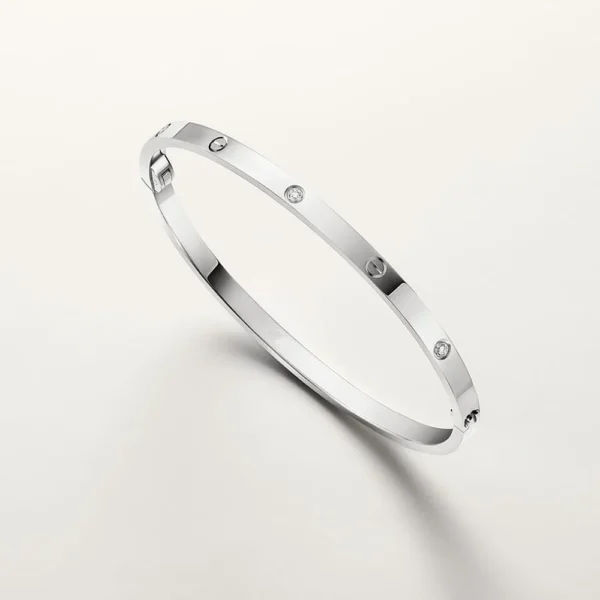 White Gold Tone Love Screw Bracelet Classic Model With Sparkling Stone Perfect Gift Ideas