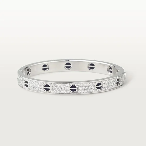 White Gold Tone Love Screw Motifs Bracelet With Black Sparkling Stone Unisex Best Present Ideas