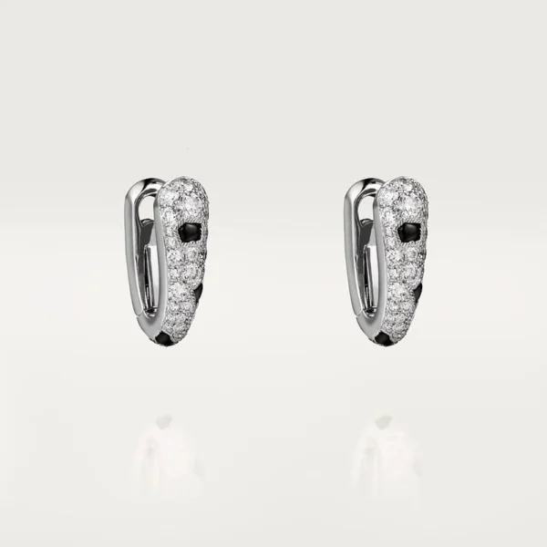 White Gold Tone Panthere Earrings With Sparkling Stone Unisex Gift Ideas