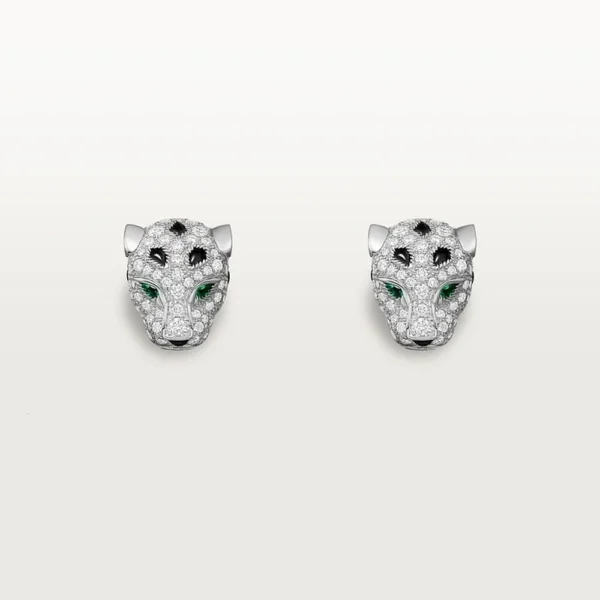 White Gold Tone Panthere Stud Earrings With Sparkling Stone Perfect Gift Ideas