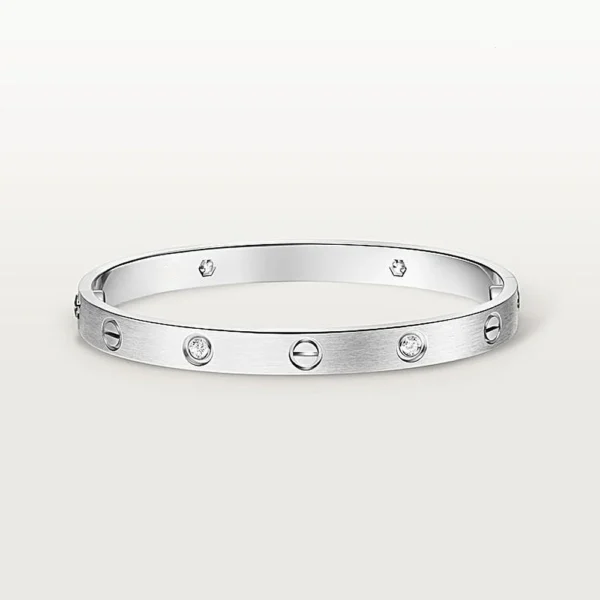 White Gold Tone Screw Motifs Love Bracelet Classic Model With Sparkling Stone