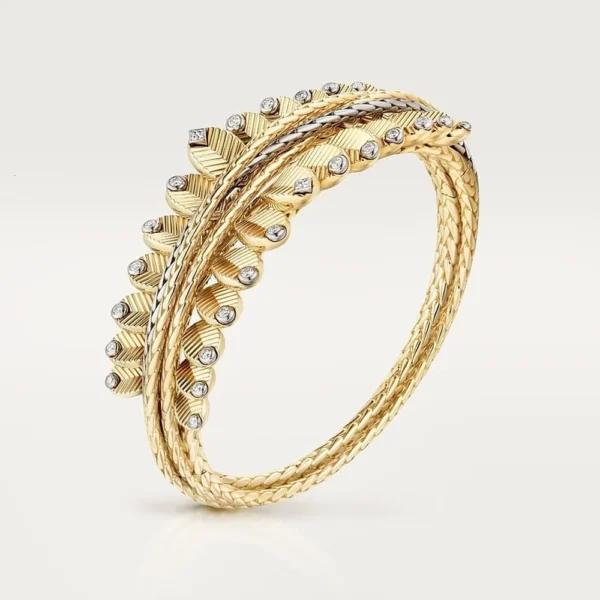 Yellow Gold Tone Grain Cafe Bracelet With Sparkling Stone Cool Jewelry For Hers