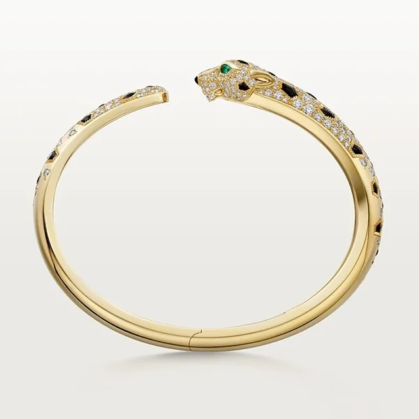 Yellow Gold Tone Leopard Panthere Bracelet With Sparkling Stone