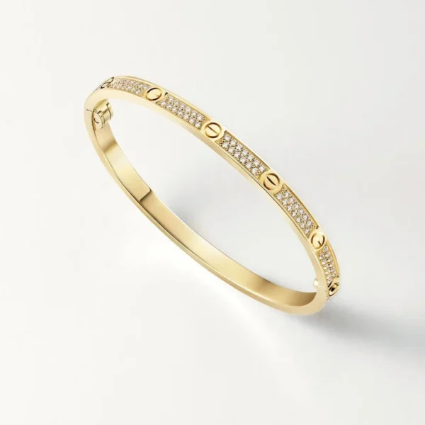 Yellow Gold Tone Love Screw Bracelet With Sparkling Stone Best Gift Ideas For Couple