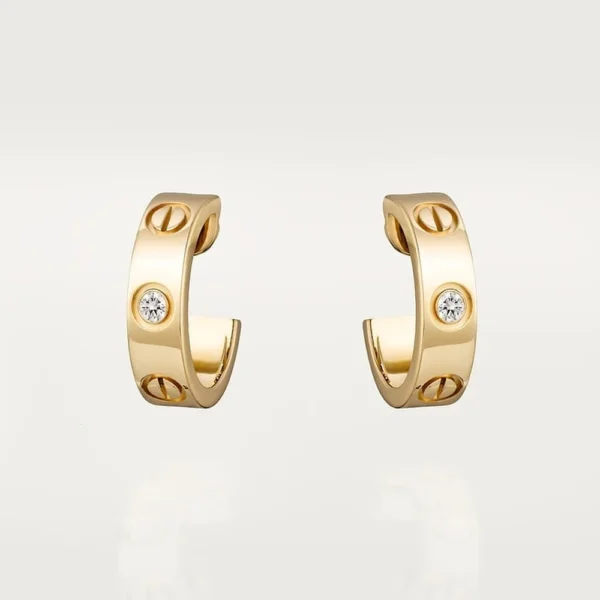 Yellow Gold Tone Love Unisex Earring With Sparkling Stone Best Gift Ideas