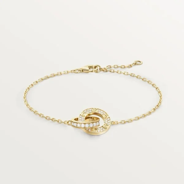 Yellow Gold Tone On Chain Love Bracelet With Sparkling Stone Gift Ideas