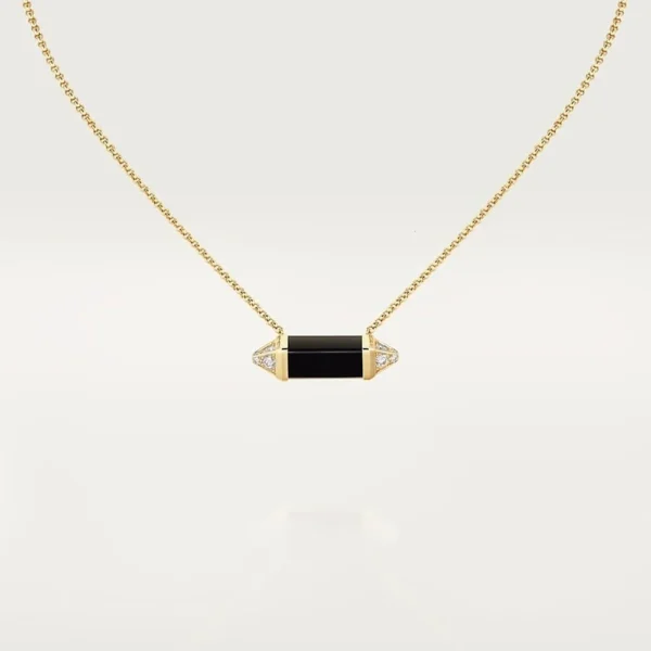 Onyx Berlingots Yellow Gold Tone Necklace Bold Model Jewelry Gift Ideas