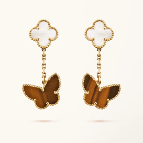 Butterfly Earrings Lucky MOP Tiger Eye Drop Earrings High Quality