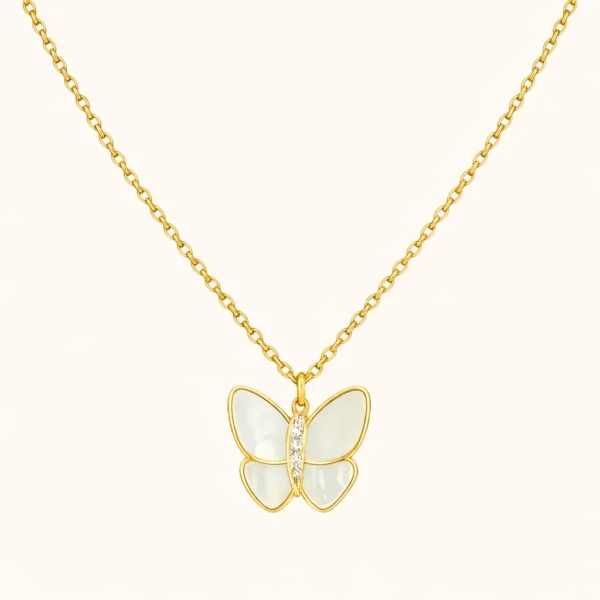 Butterfly Necklace Mother of Pearl Diamond Pendant Elegant Design High Quality
