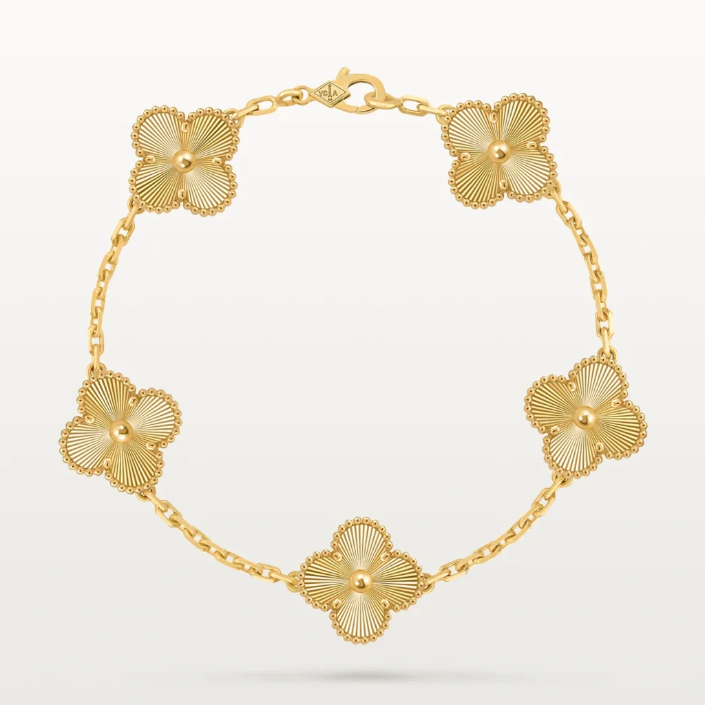 Clover Bracelet 5 Fluted Motifs Yellow Gold Plated Sterling Silver Thumb