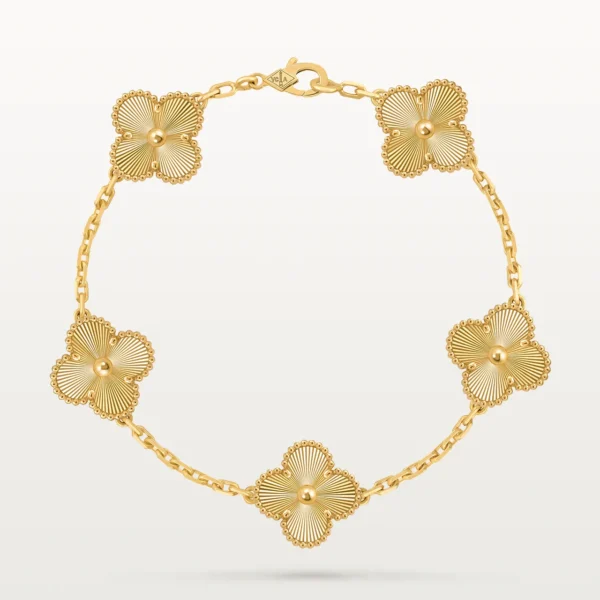 Clover Bracelet 5 Fluted Motifs Yellow Gold Plated Sterling Silver