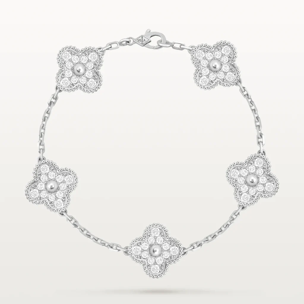 Clover Bracelet Silver 5 Motifs with Diamonds High Quality Thumb