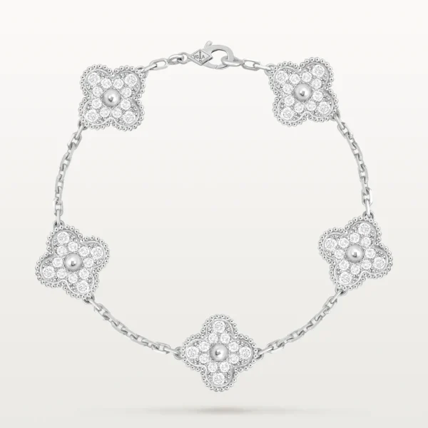 Clover Bracelet Silver 5 Motifs with Diamonds High Quality