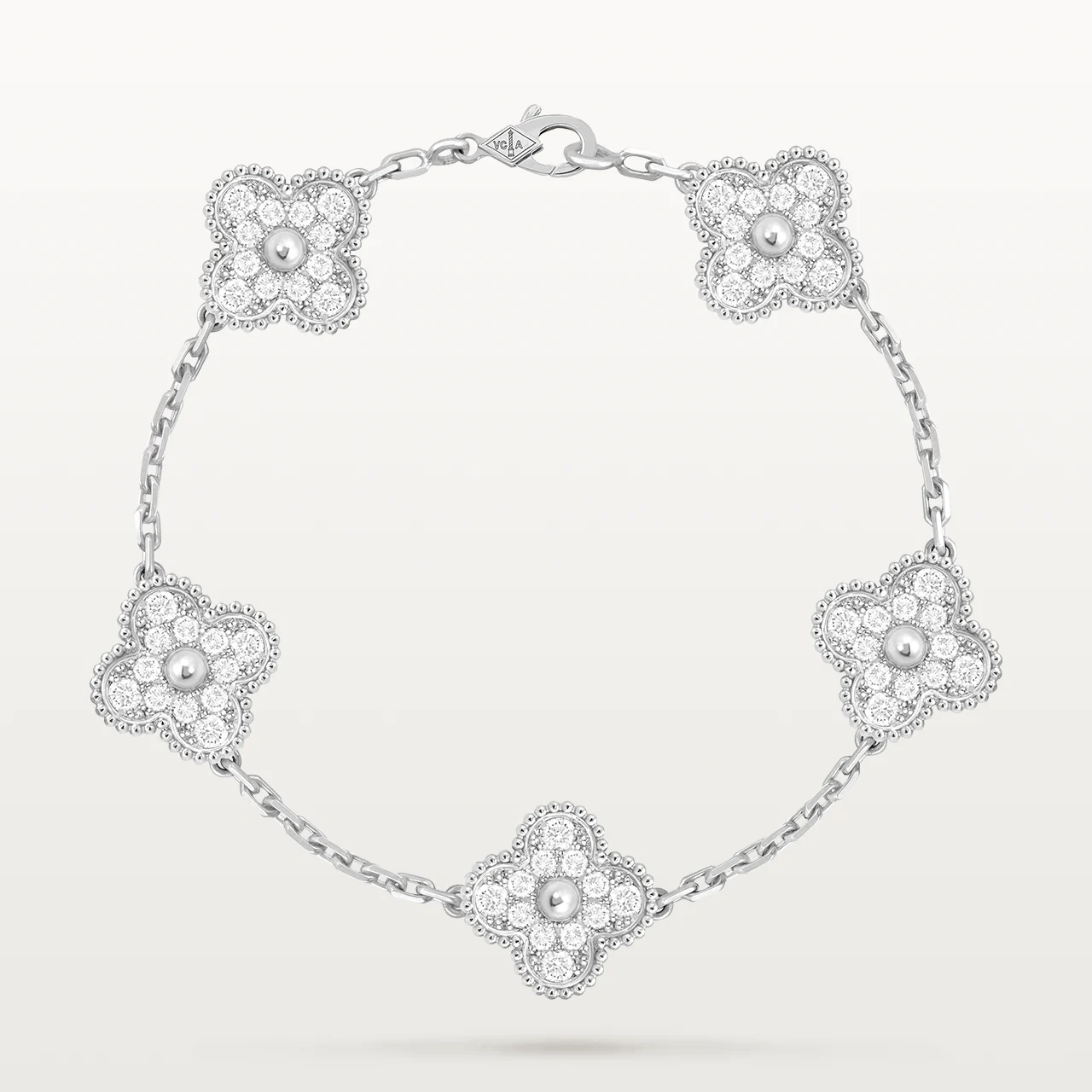 Clover Bracelet Silver 5 Motifs with Diamonds High Quality - Thumb Clover Bracelet Silver 5 Motifs with Diamonds High Quality Thumb