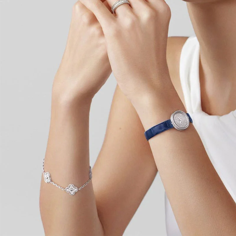 Clover Bracelet Silver 5 Motifs with Diamonds High Quality 0004 clover 5 motifs silver diamond b