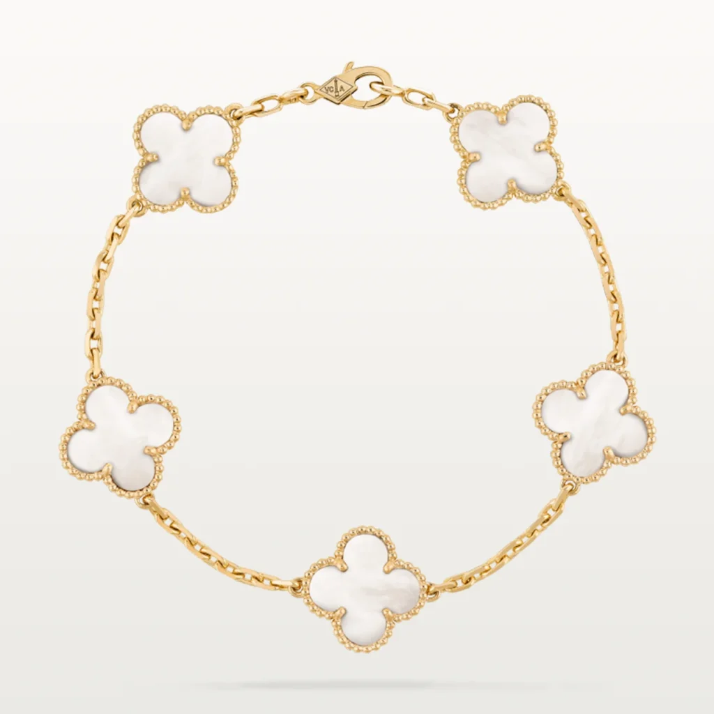 Clover Bracelet Yellow Gold Plated 5 Motifs Mop High Quality Thumb