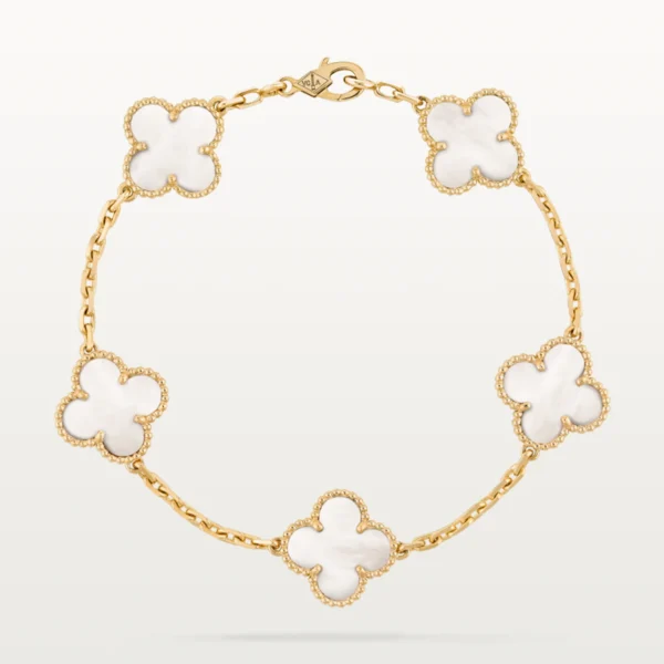 Clover Bracelet Yellow Gold Plated, 5 Motifs Mop High Quality