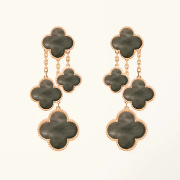 Clover Earrings Dark MOP Pink Gold 4 Motifs Elegant High Quality