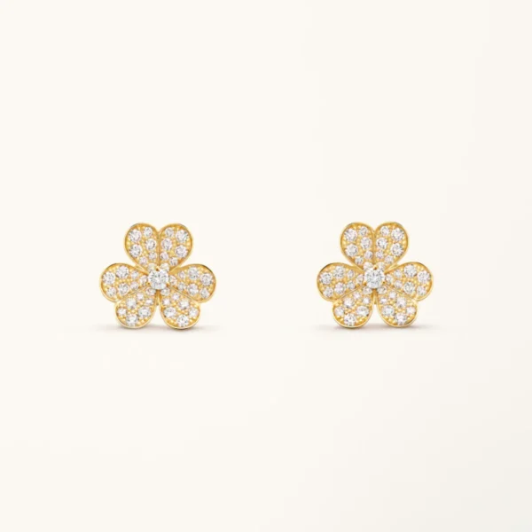 Clover Earrings Frivole Gold Flower Full Diamond Stud High Quality