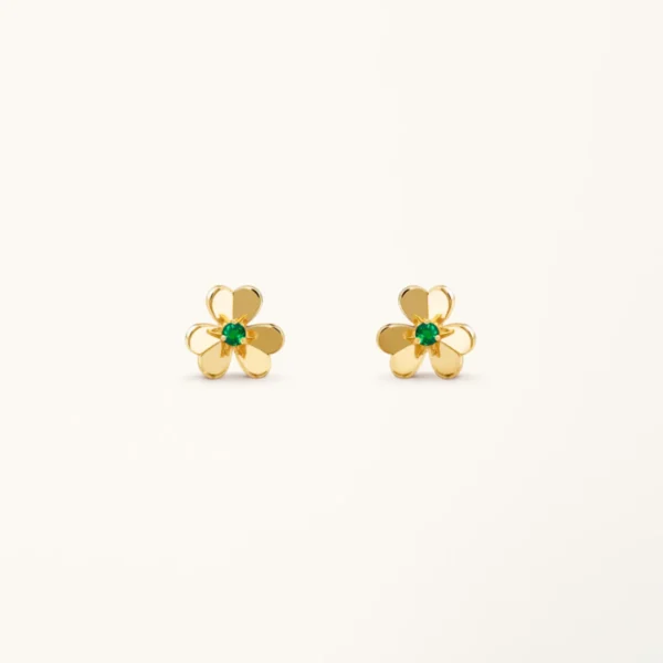 Clover Earrings Frivole Gold Flower Malachite Center Stud High Quality
