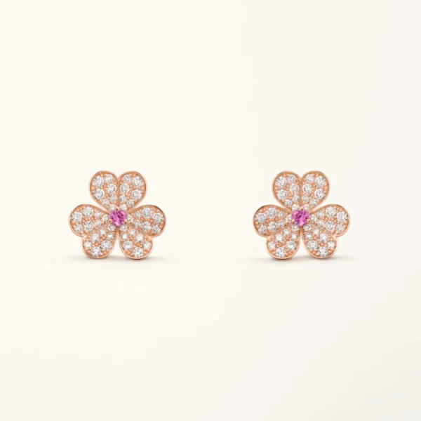 Clover Earrings Frivole Pink Gold Flower Diamond Stud High Quality
