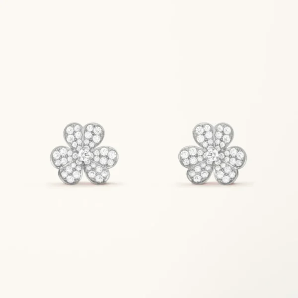 Clover Earrings Frivole Silver Full Diamond Flower Stud High Quality