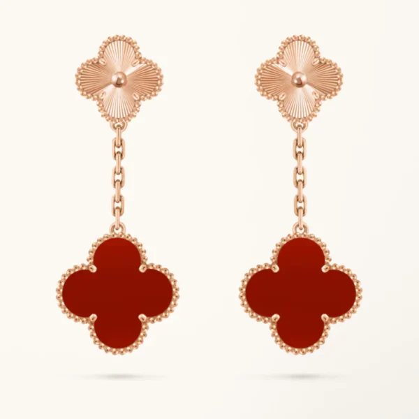 Clover Earrings Gold Carnelian Drop Design High Quality