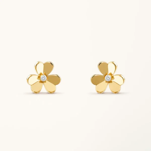 Clover Earrings Gold Flower Diamond Center Stud High Quality