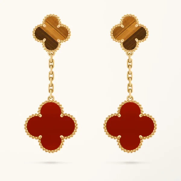 Clover Earrings Gold Tiger Eye Carnelian 2 Motifs Elegant High Quality