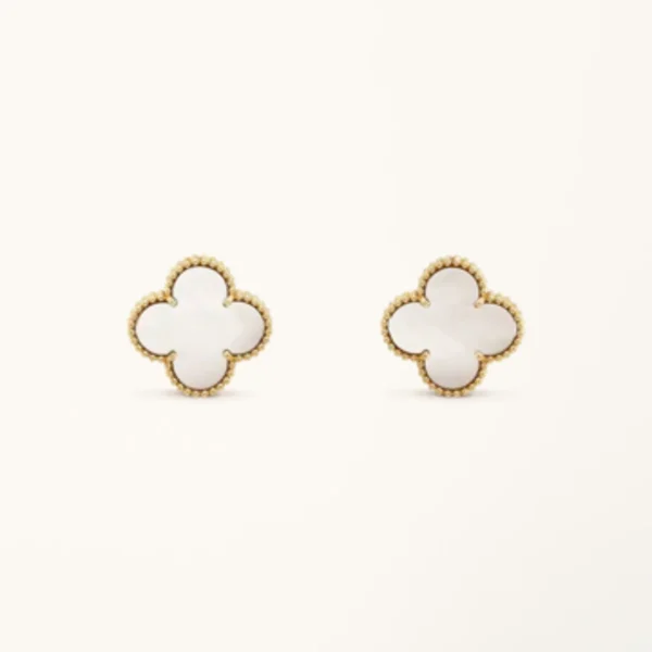 Clover Earrings Medium Pink Gold White Mother of Pearl High Quality