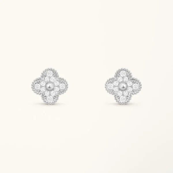 Clover Earrings Silver Diamond Stud High Quality