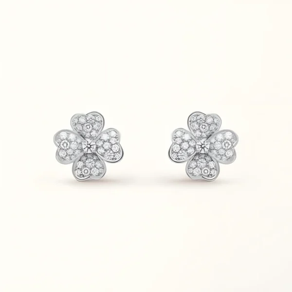 Clover Earrings Silver Diamond Stud Sparkling Elegant High Quality