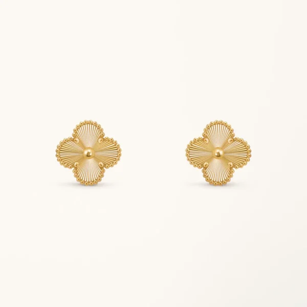 Clover Earrings Stud Diamond Textured Design Elegant High Quality
