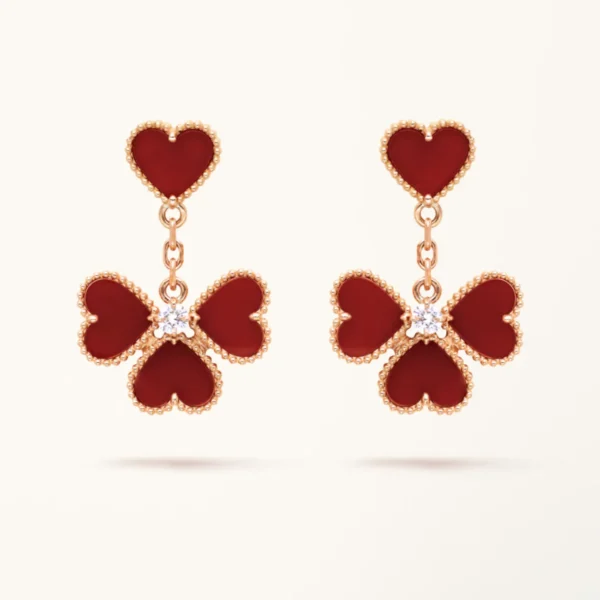 Clover Earrings Sweet Drop Gold Carnelian Heart Design High Quality