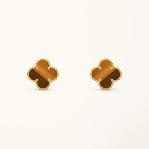 Clover Earrings Tiger Eye Gold Stud Classic Design High Quality