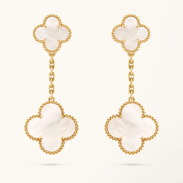 Clover Earrings White Mother Of Pearl Gold 2 Motifs Drop High Quality
